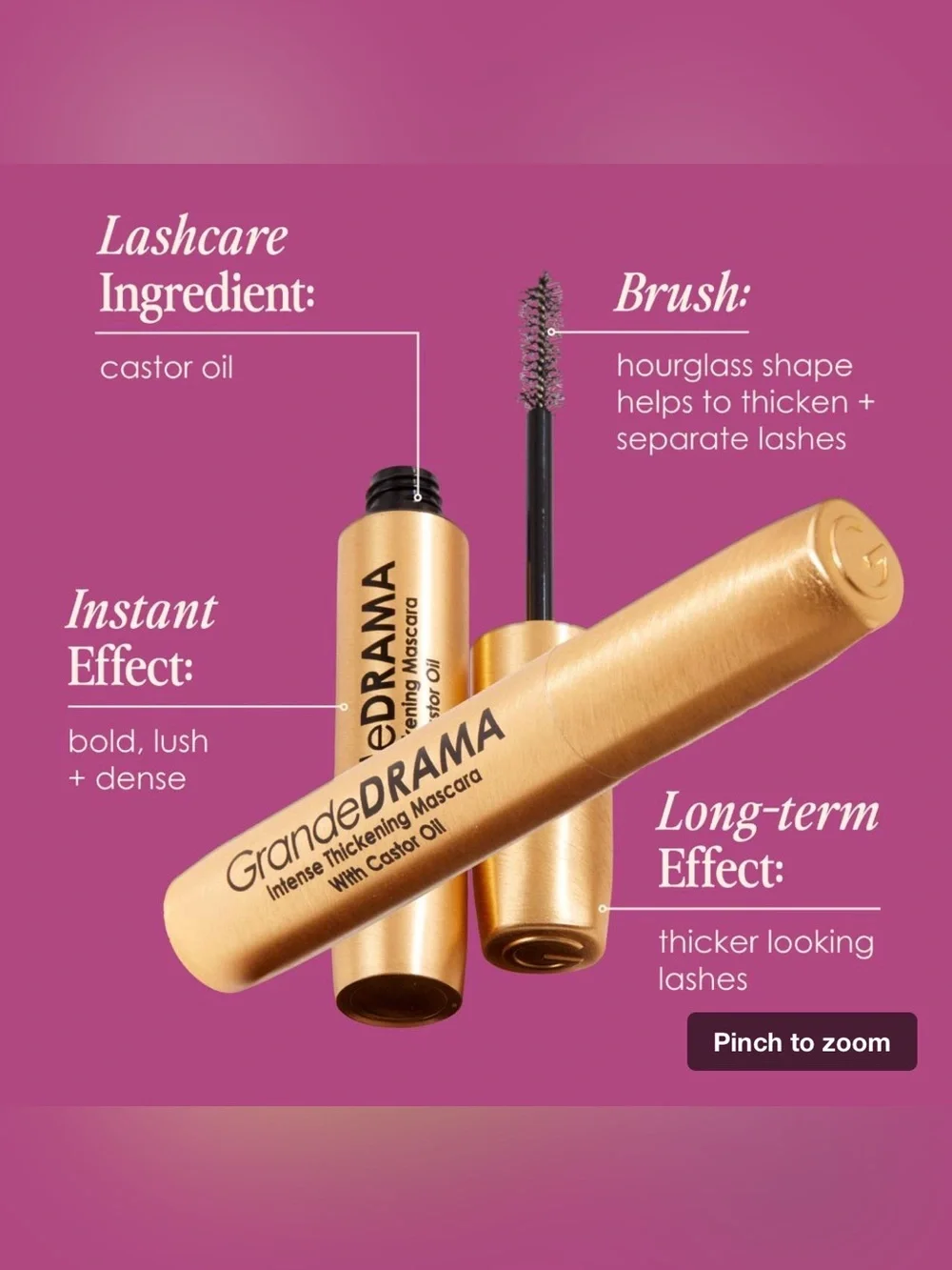 Grande Cosmetics GrandeDRAMA Intense Thickening Black Mascara NIB Sealed